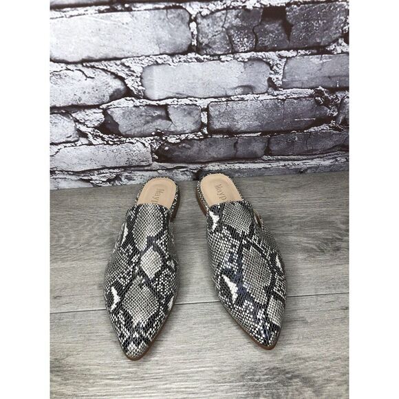 Maypie Ivory Black Snake Skin Print Pointed Toe Flats Mules Women Sz 7M US/38EU - Picture 15 of 16